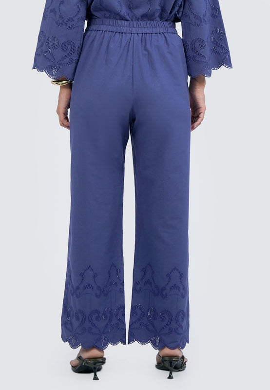 Embroidered Pants with Scallop Hem