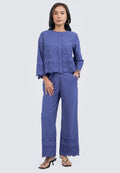 Embroidered Pants with Scallop Hem