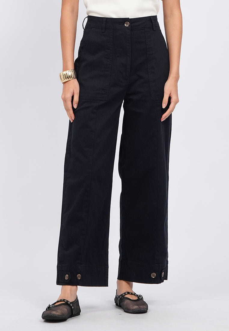 High Waist Buttoned Hem Pants