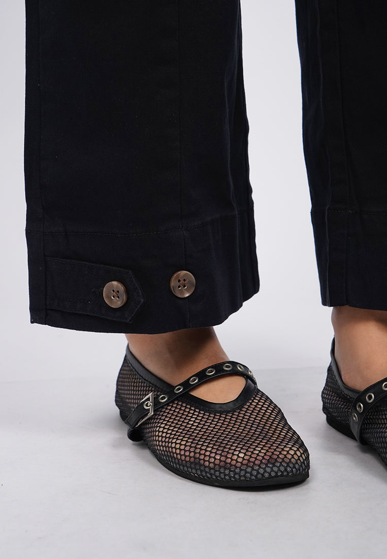 High Waist Buttoned Hem Pants