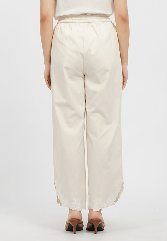 Embroidered Hem Linen Blend Pants