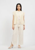 Embroidered Hem Linen Blend Pants