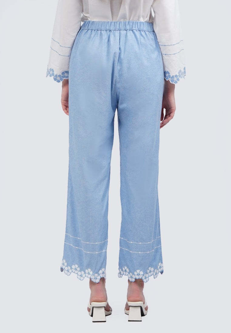 Embroidered Hem Linen Blend Pants