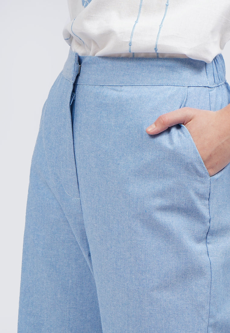 Embroidered Hem Linen Blend Pants