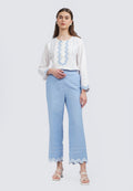 Embroidered Hem Linen Blend Pants
