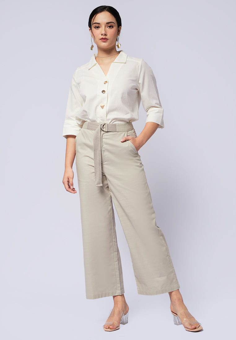 High Waist Pants with Belt Details