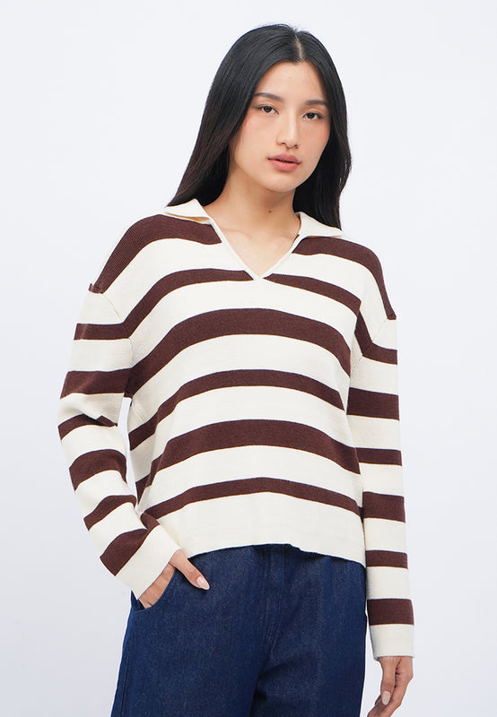 Oversized Stripes Collared Sweater