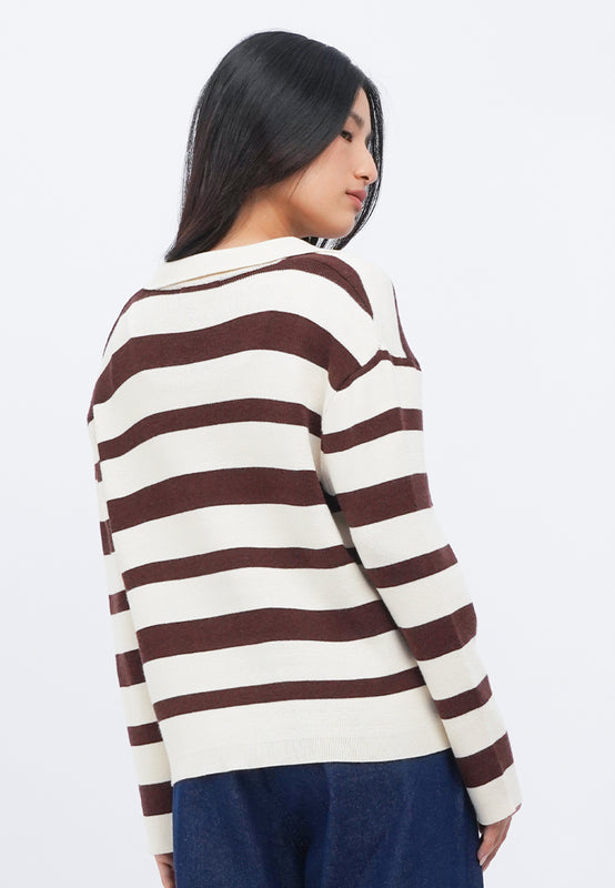 Oversized Stripes Collared Sweater