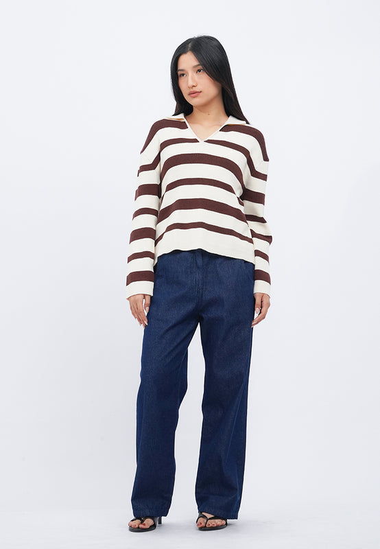 Oversized Stripes Collared Sweater