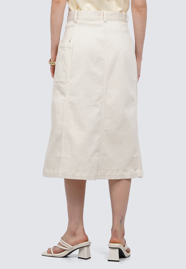 Front Slit Denim Midi Skirt