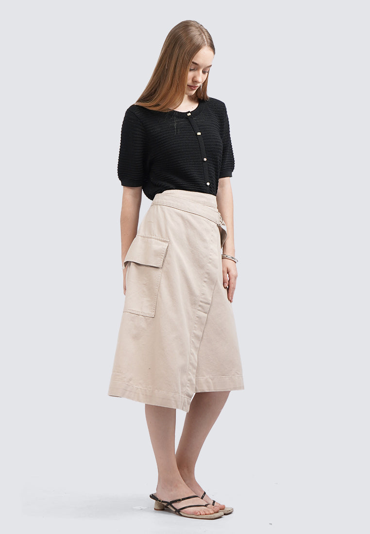 Belted Midi Skirt with Side Pocket