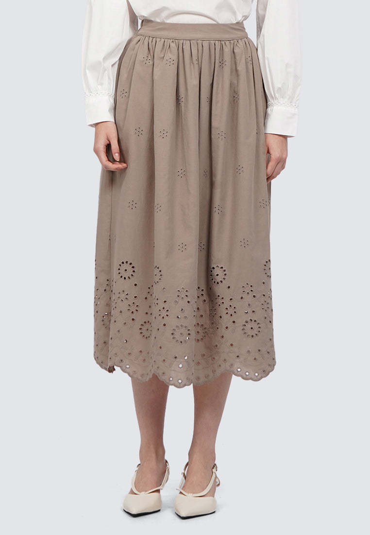 A-Line Eyelet Midi Skirt