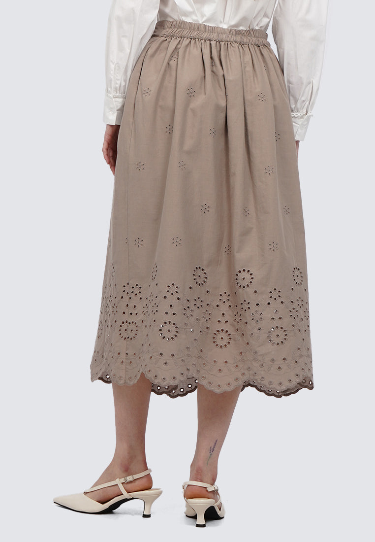 A-Line Eyelet Midi Skirt