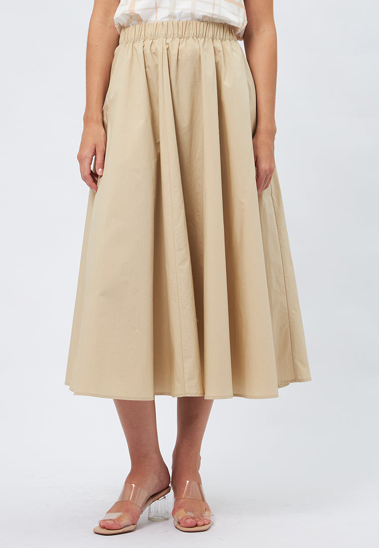 Flared Midi Skirt with Elastic Waist