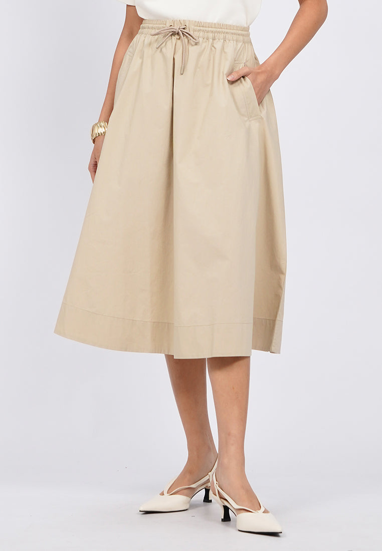 A-line Midi Skirt with Drawstring