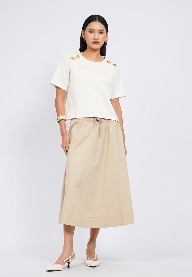 A-line Midi Skirt with Drawstring