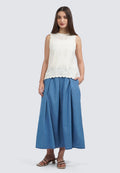 Pleated Chambray Midi Skirt