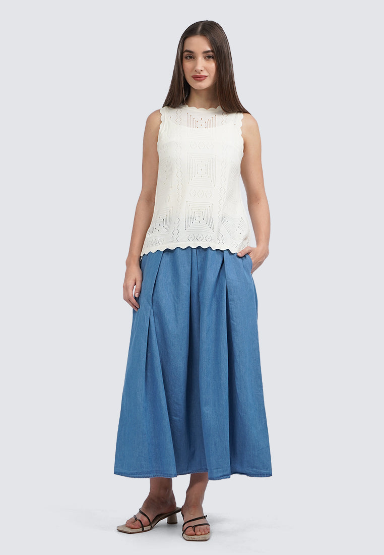 Pleated Chambray Midi Skirt