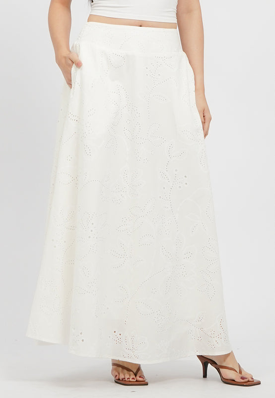 Eyelet Maxi Skirt with Elastic Waist
