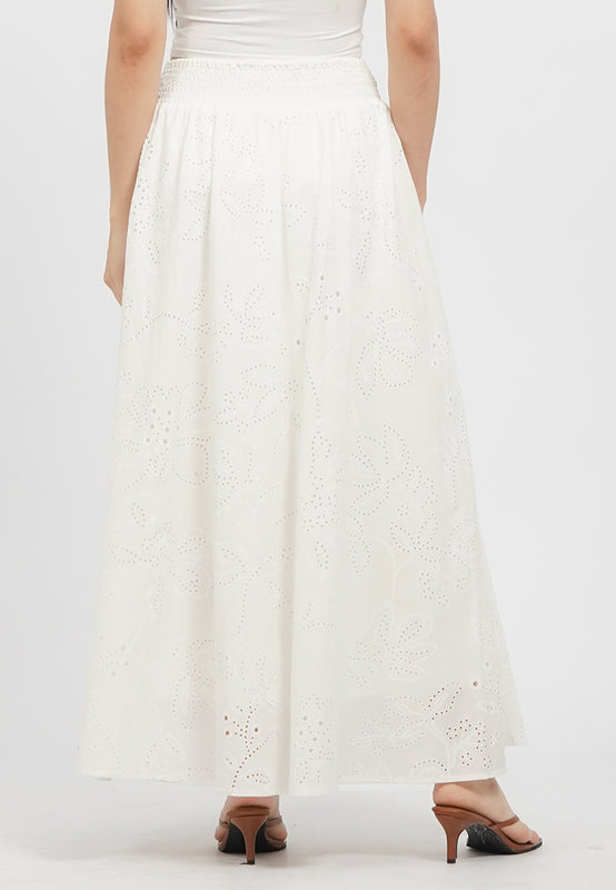 Eyelet Maxi Skirt with Elastic Waist