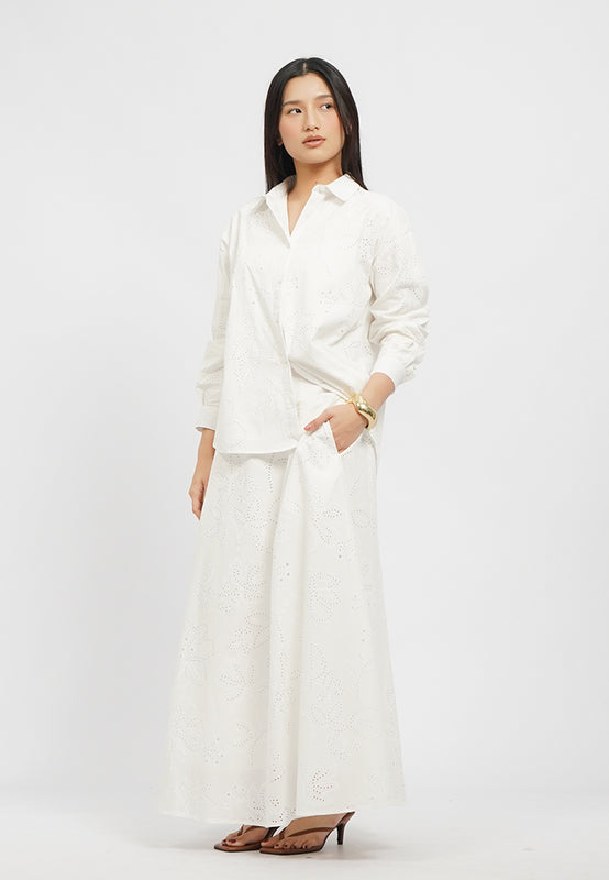 Eyelet Maxi Skirt with Elastic Waist