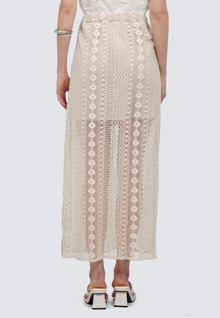 Eyelet Midi Skirt with Slit Details