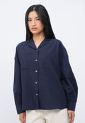 Notch Collar Long Sleeve Blouse