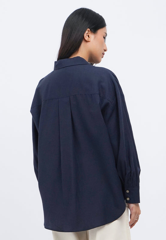 Notch Collar Long Sleeve Blouse