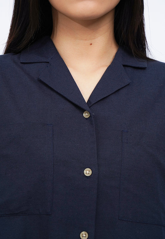 Notch Collar Long Sleeve Blouse