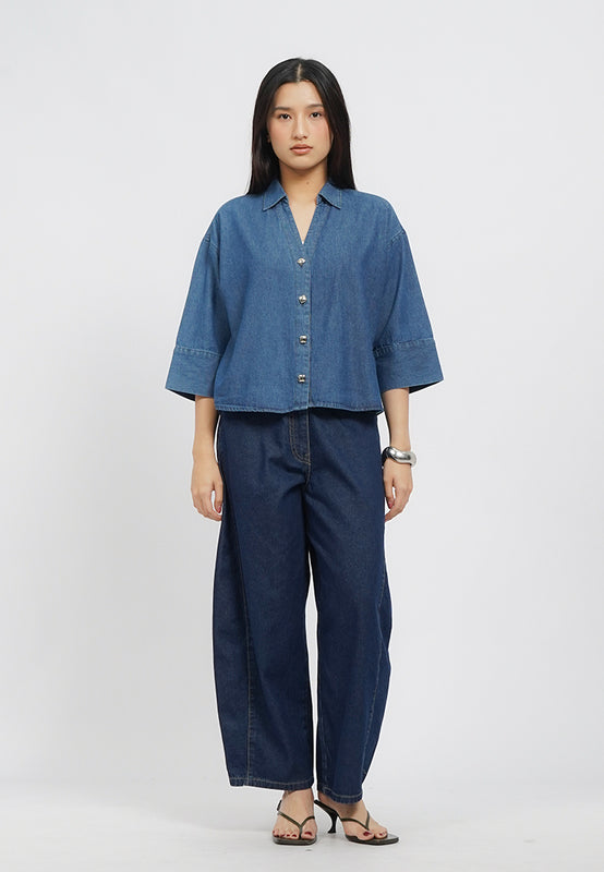 V-Neck Wide Sleeve Blouse