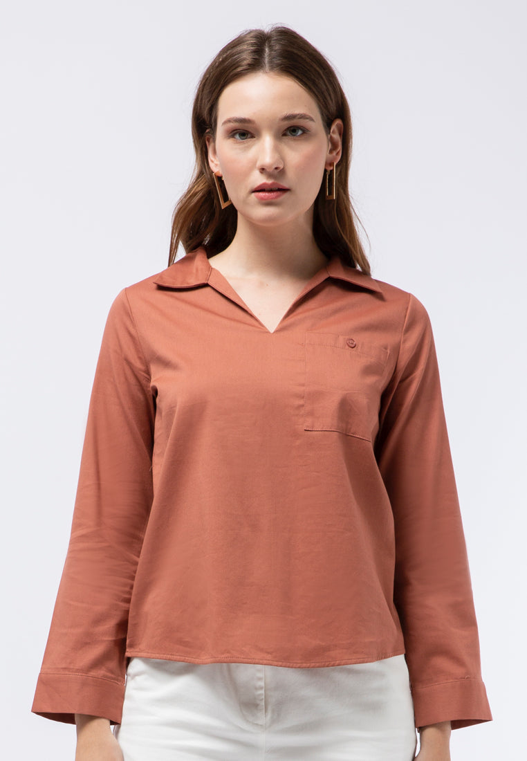 V-neck Long Sleeve Blouse