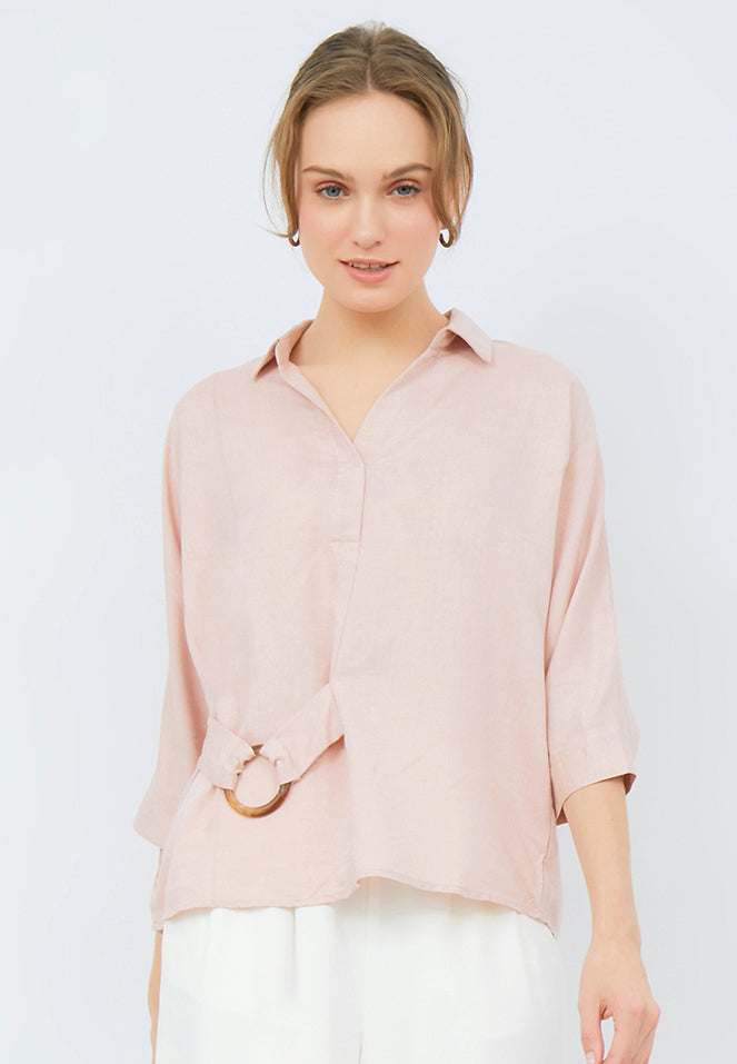 3/4 Sleeve Blouse with Buckle Details