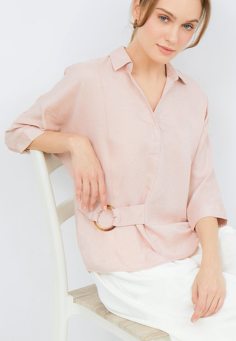 3/4 Sleeve Blouse with Buckle Details