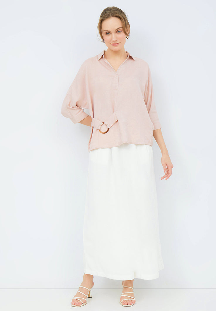 3/4 Sleeve Blouse with Buckle Details