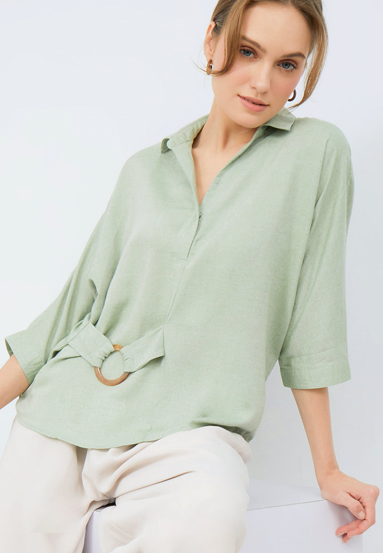 3/4 Sleeve Blouse with Buckle Details