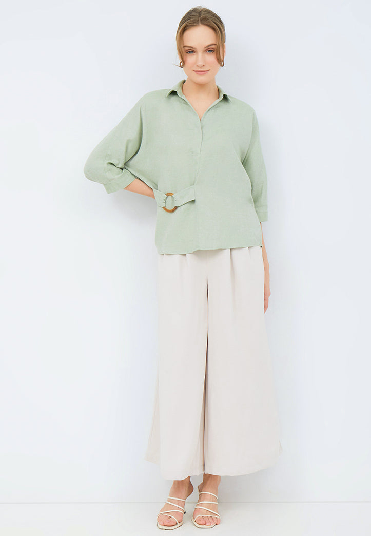 3/4 Sleeve Blouse with Buckle Details