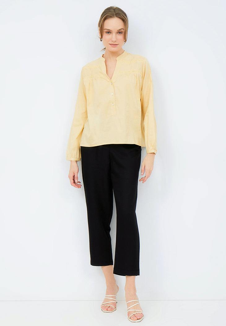 Loose Blouse with Lace Trim Details
