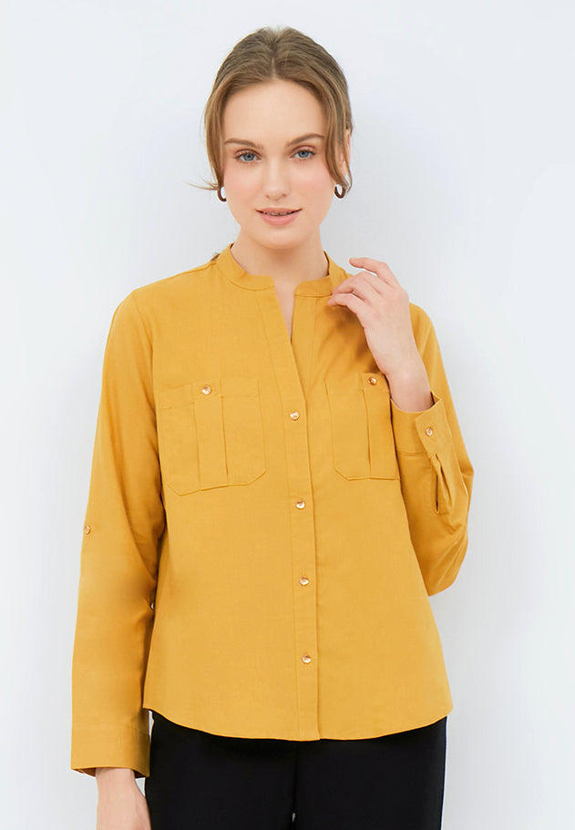 Open Collar Long Sleeve Blouse
