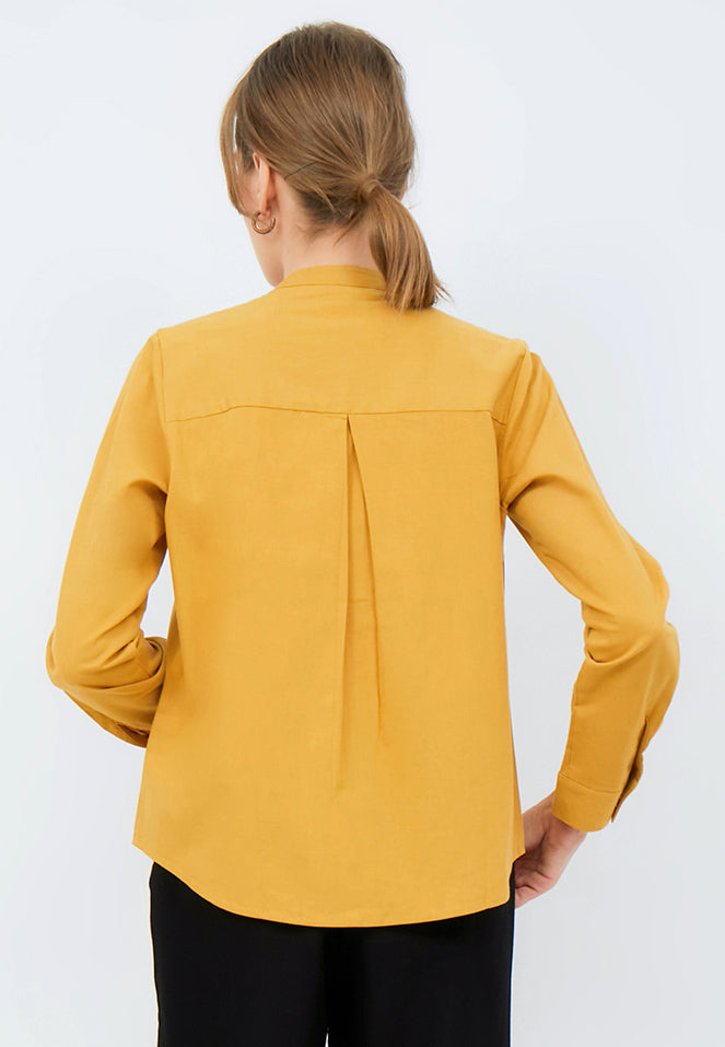 Open Collar Long Sleeve Blouse