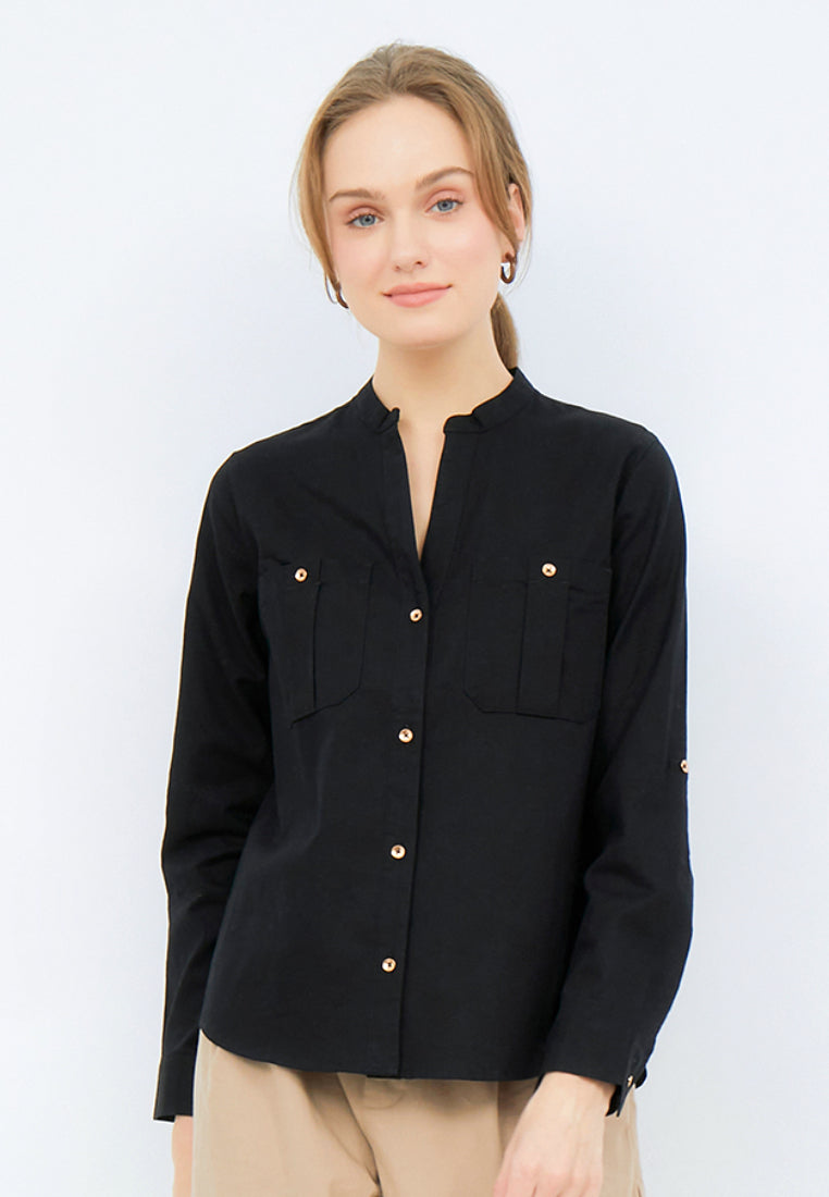 Open Collar Long Sleeve Blouse