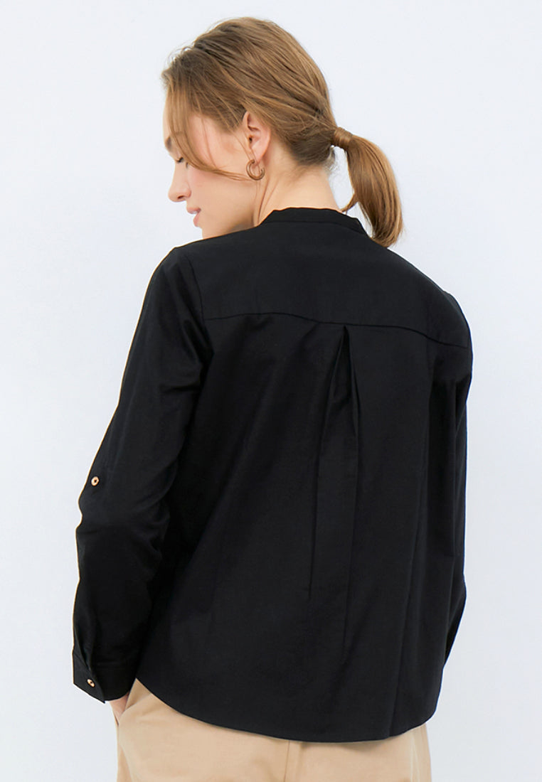 Open Collar Long Sleeve Blouse