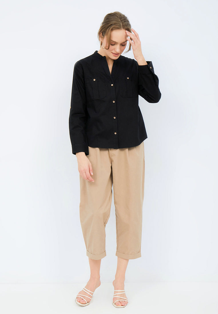 Open Collar Long Sleeve Blouse