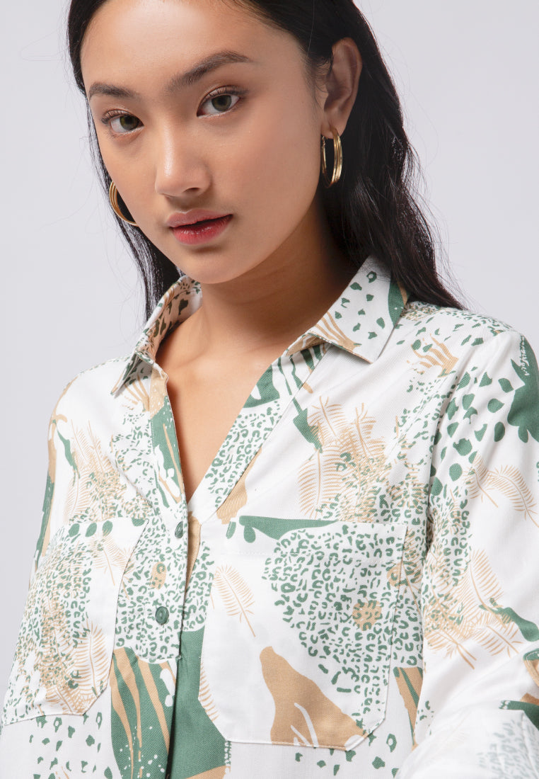 Printed V-Neck Long Sleeve Blouse