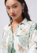Printed V-Neck Long Sleeve Blouse