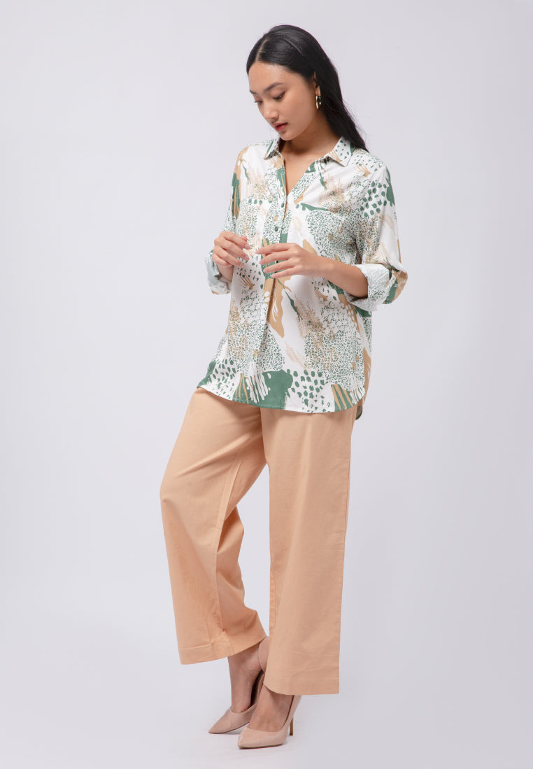 Printed V-Neck Long Sleeve Blouse