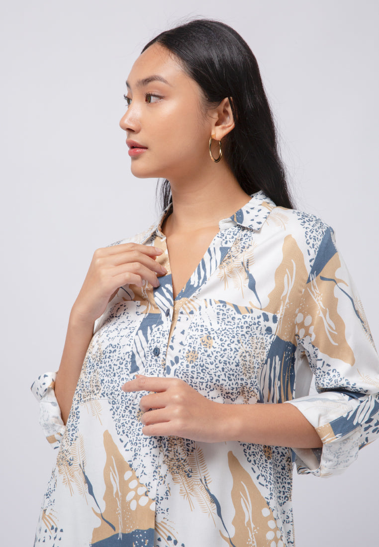 Printed V-Neck Long Sleeve Blouse
