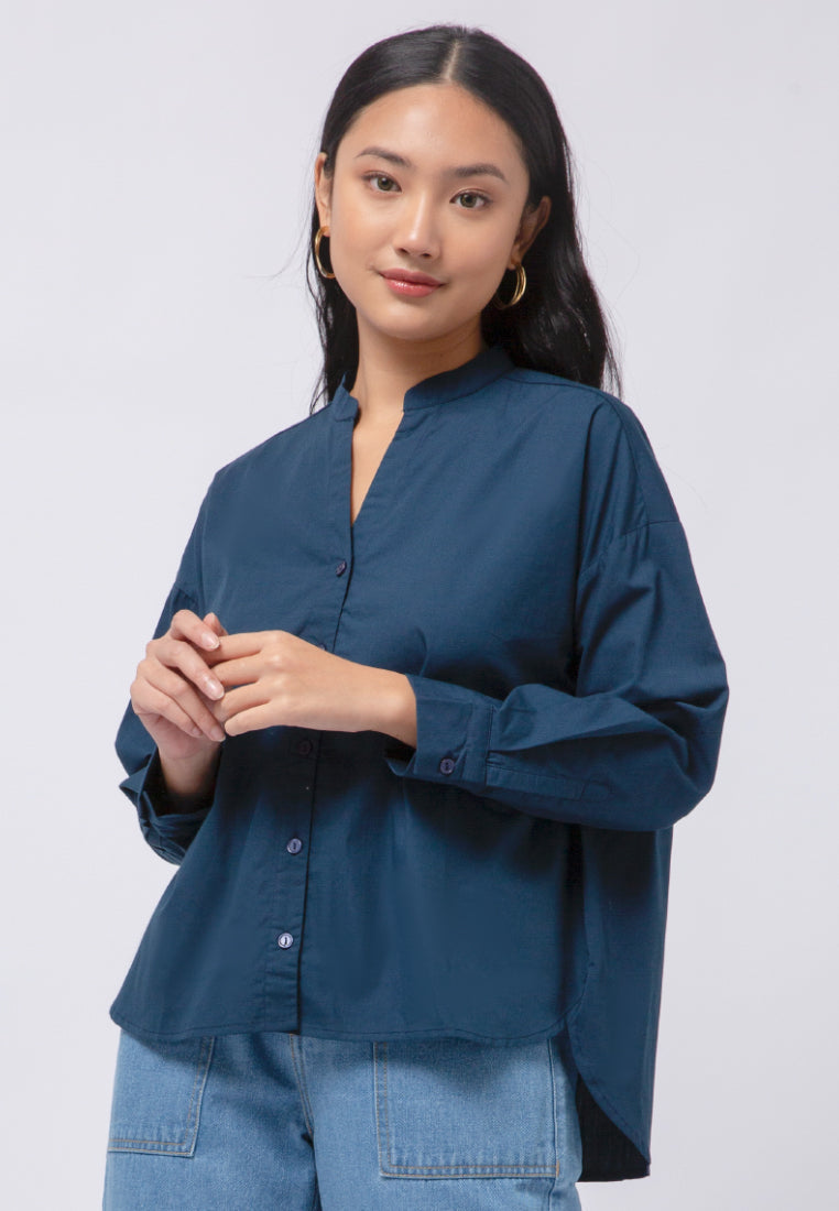 Mandarin Collar Long Sleeve Blouse