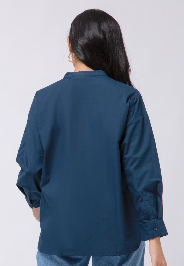 Mandarin Collar Long Sleeve Blouse