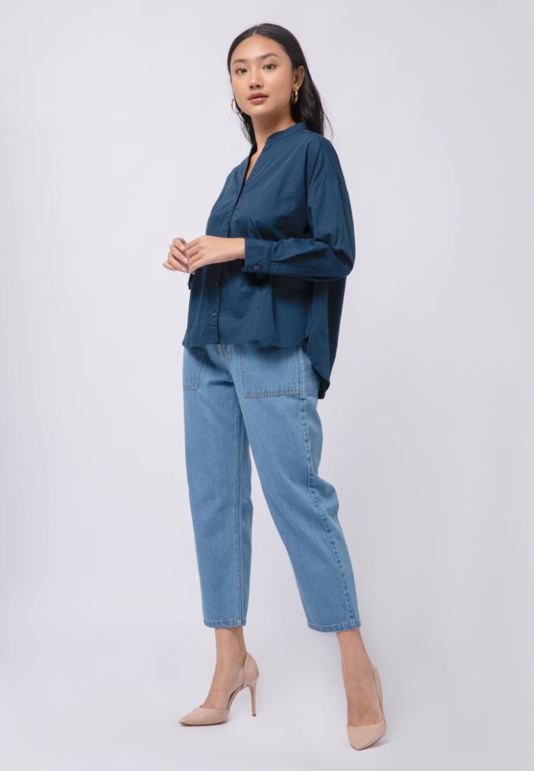 Mandarin Collar Long Sleeve Blouse