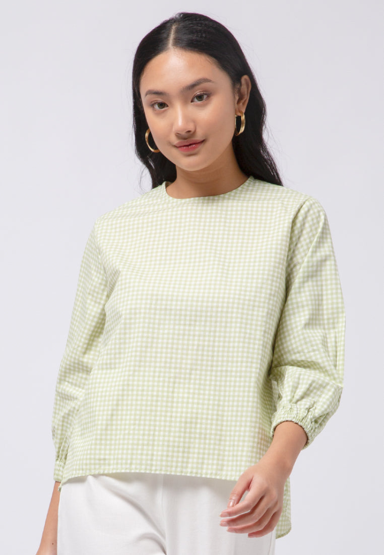 Round Neck Checked Blouse